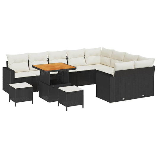 vidaXL Σετ Καναπέ Κήπου 13 pcs Μαύρο και Κρέμα συνθετικό ρατάν