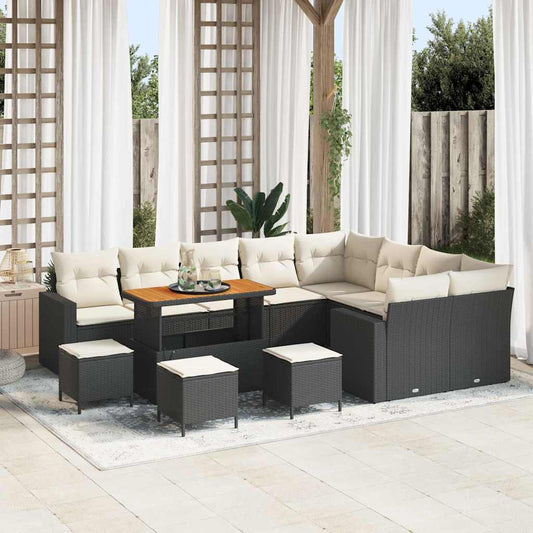 vidaXL Σετ Καναπέ Κήπου 14 pcs Μαύρο και Κρέμα συνθετικό ρατάν