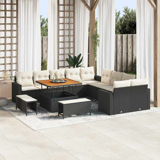 vidaXL Σετ Καναπέ Κήπου 17 pcs Μαύρο και Κρέμα συνθετικό ρατάν