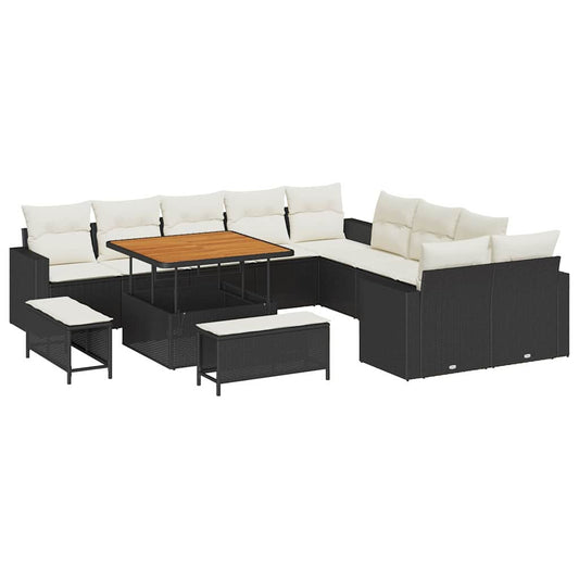 vidaXL Σετ Καναπέ Κήπου 17 pcs Μαύρο και Κρέμα συνθετικό ρατάν