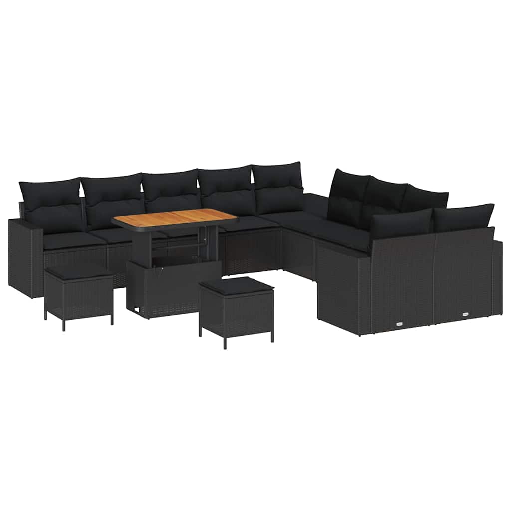 vidaXL Σαλέ Κήπου 13 κομματιών με Μαξιλάρια Μαύρο Πολυ Ρατάν Ακακία