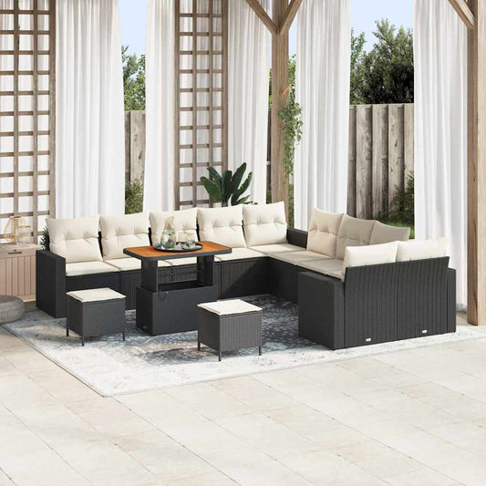 vidaXL Σετ Καναπέ Κήπου 17 pcs Μαύρο και Κρέμα συνθετικό ρατάν
