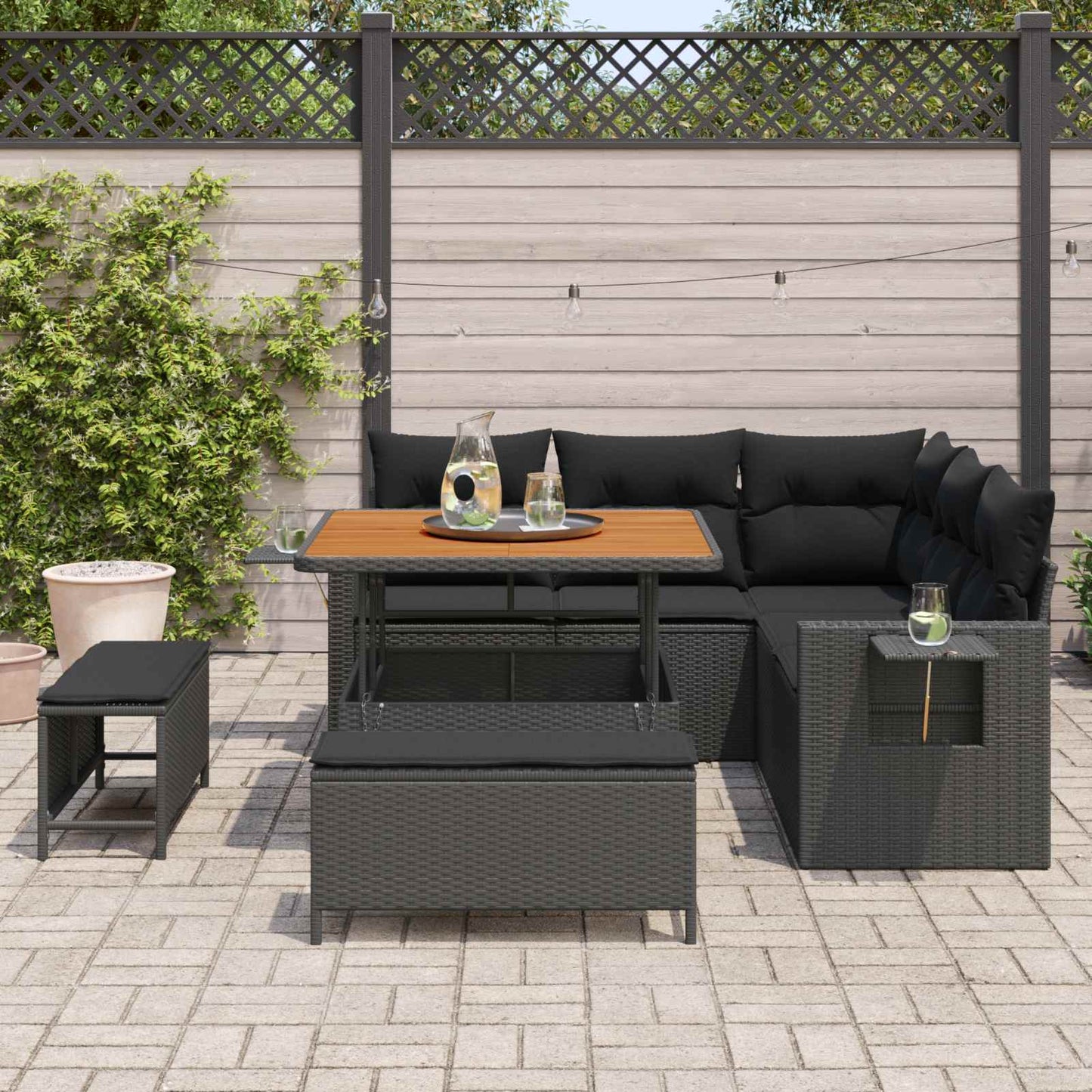 vidaXL Σετ Καναπέ Κήπου με μαξιλάρι 9 pcs Μαύρο συνθετικό ρατάν