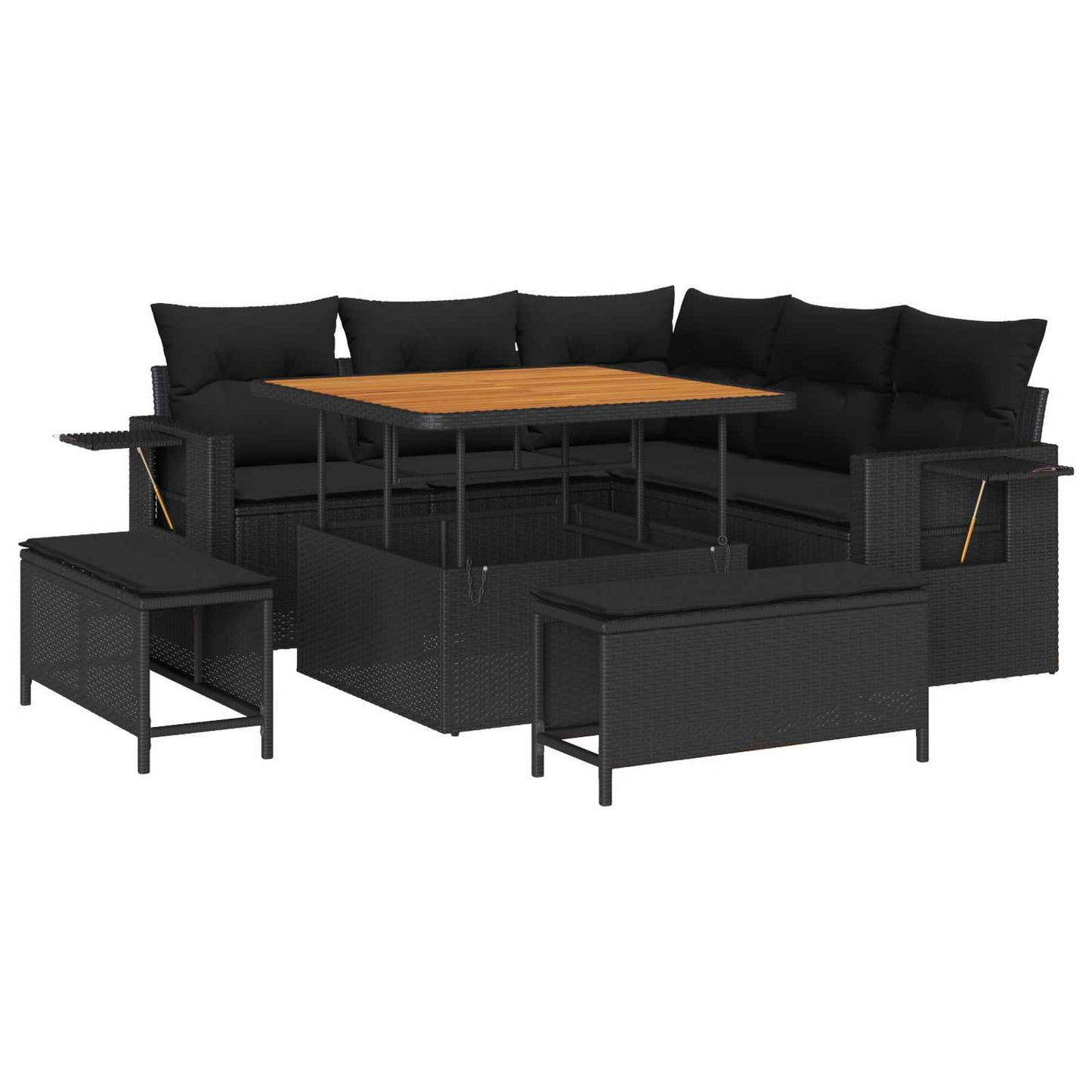 vidaXL Σετ Καναπέ Κήπου με μαξιλάρι 9 pcs Μαύρο συνθετικό ρατάν