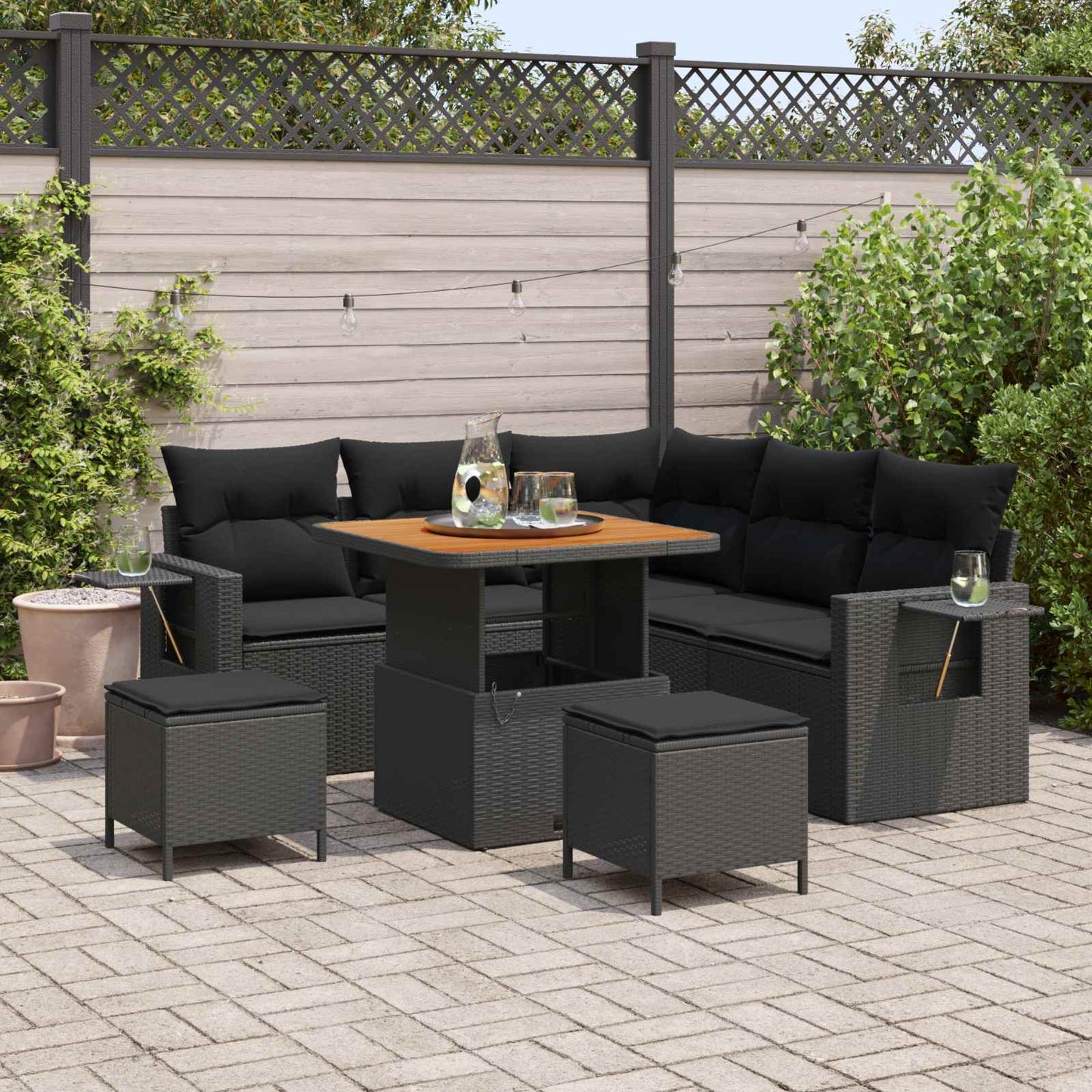 vidaXL Σετ Καναπέ Κήπου με μαξιλάρι 9 pcs Μαύρο συνθετικό ρατάν
