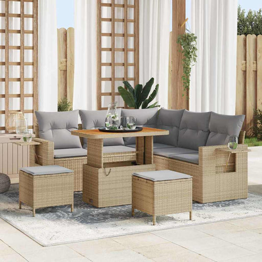 vidaXL Σετ Καναπέ Κήπου 9 pcs Μπέζ και Ανοιχτό Γκρι συνθετικό ρατάν