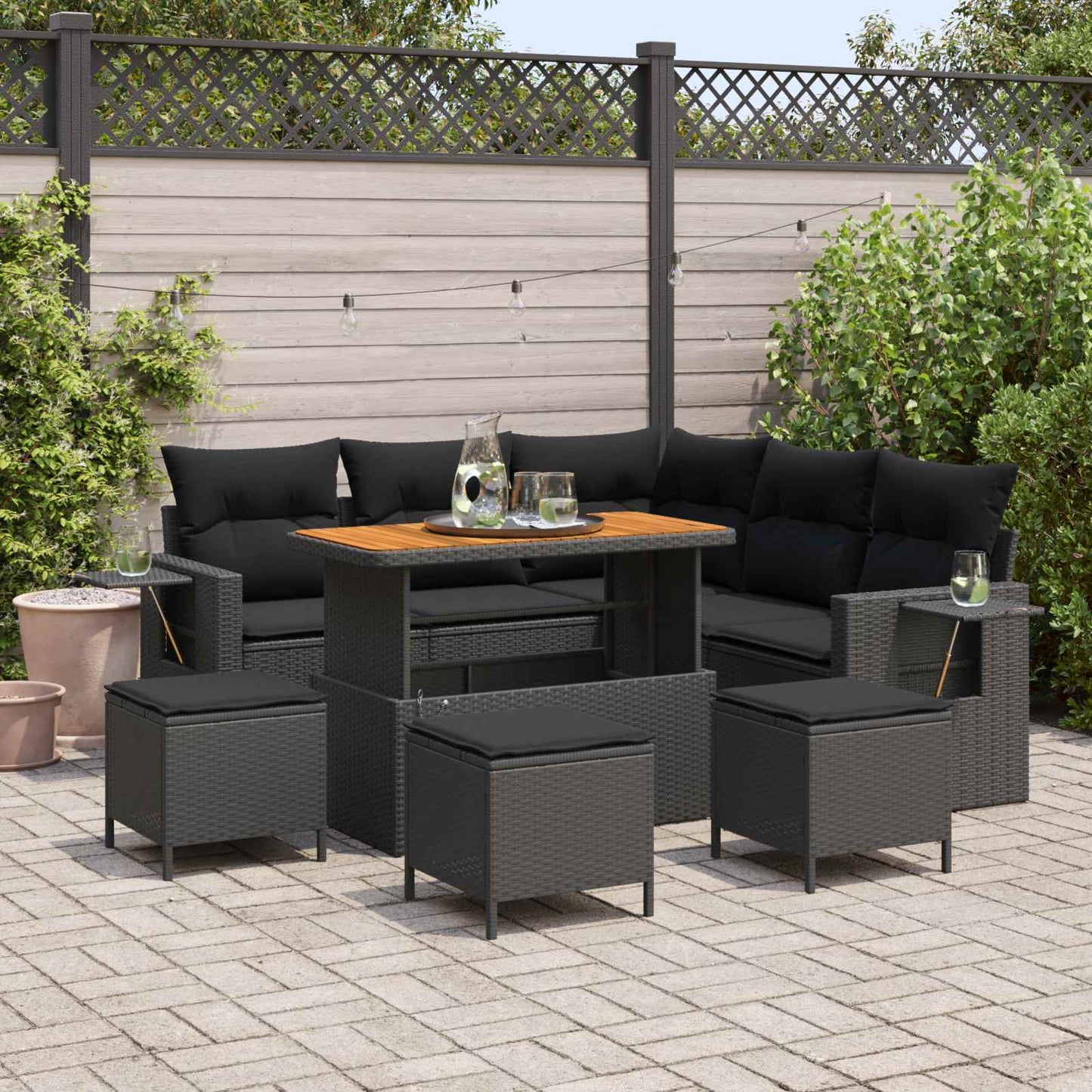 vidaXL Σετ Καναπέ Κήπου με μαξιλάρι 10 pcs Μαύρο συνθετικό ρατάν