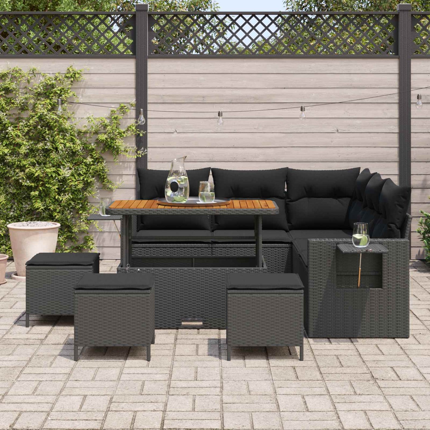 vidaXL Σετ Καναπέ Κήπου με μαξιλάρι 10 pcs Μαύρο συνθετικό ρατάν