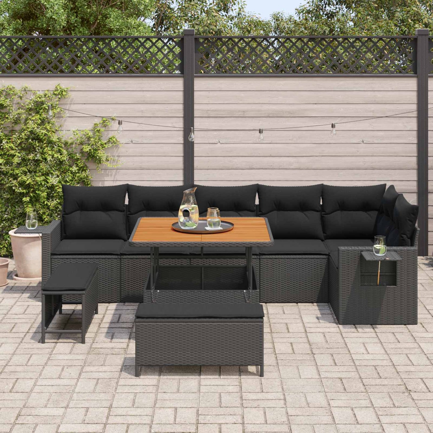 vidaXL Σετ Καναπέ Κήπου με μαξιλάρι 11 pcs Μαύρο συνθετικό ρατάν