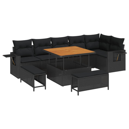 vidaXL Σετ Καναπέ Κήπου με μαξιλάρι 11 pcs Μαύρο συνθετικό ρατάν