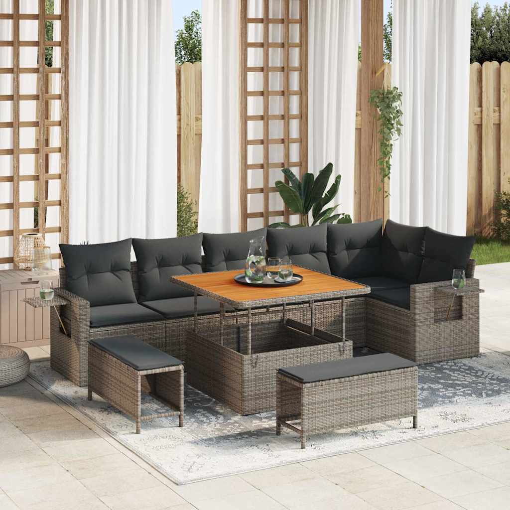 vidaXL Σετ Καναπέ Κήπου με μαξιλάρι 11 pcs Γκρι συνθετικό ρατάν