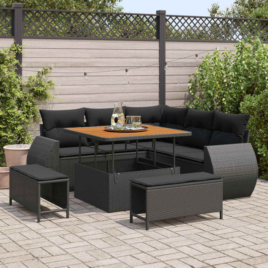 vidaXL Σετ Καναπέ Κήπου με μαξιλάρι 8 pcs Μαύρο συνθετικό ρατάν