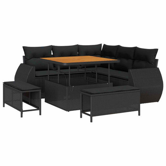vidaXL Σετ Καναπέ Κήπου με μαξιλάρι 8 pcs Μαύρο συνθετικό ρατάν
