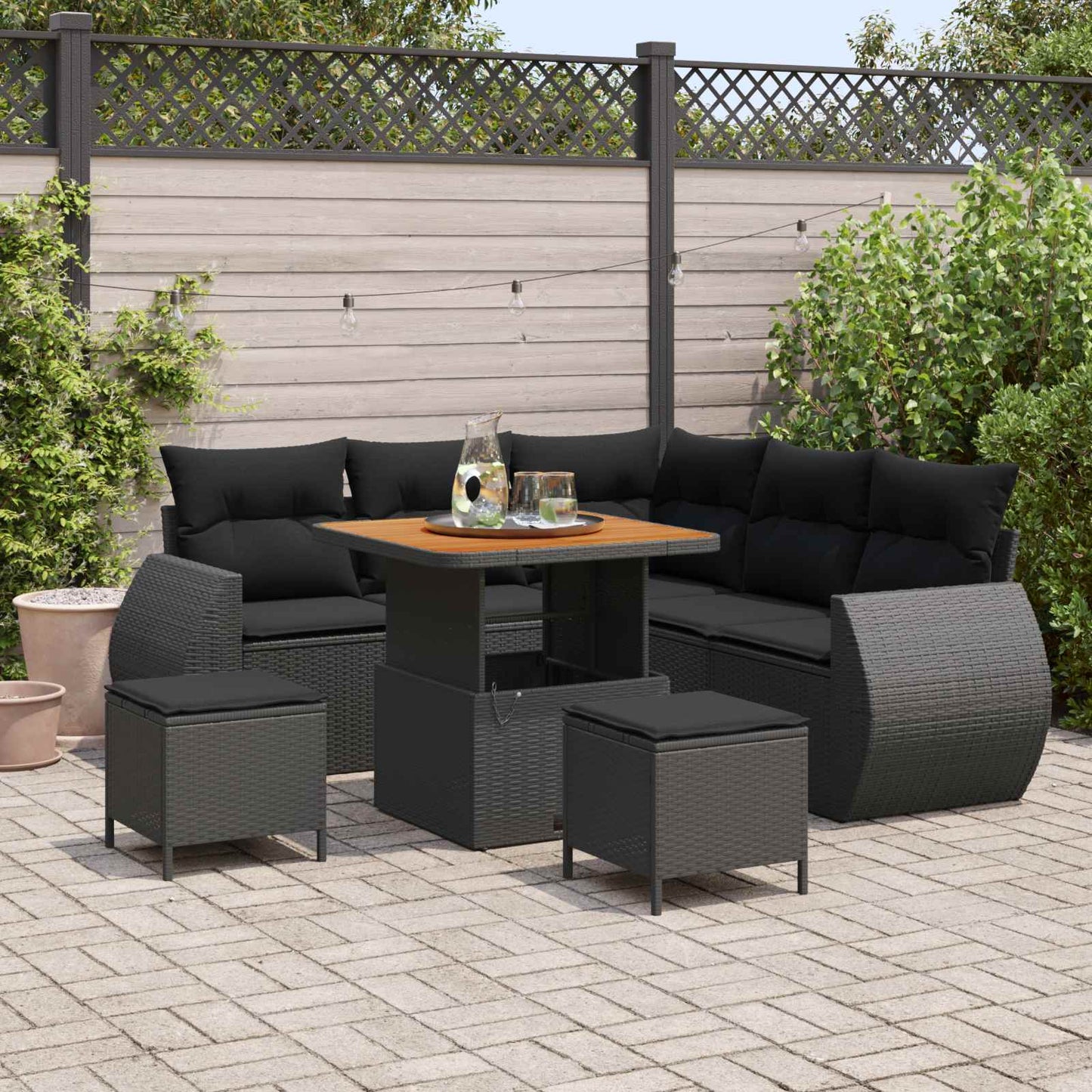vidaXL Σετ Καναπέ Κήπου με μαξιλάρι 8 pcs Μαύρο συνθετικό ρατάν