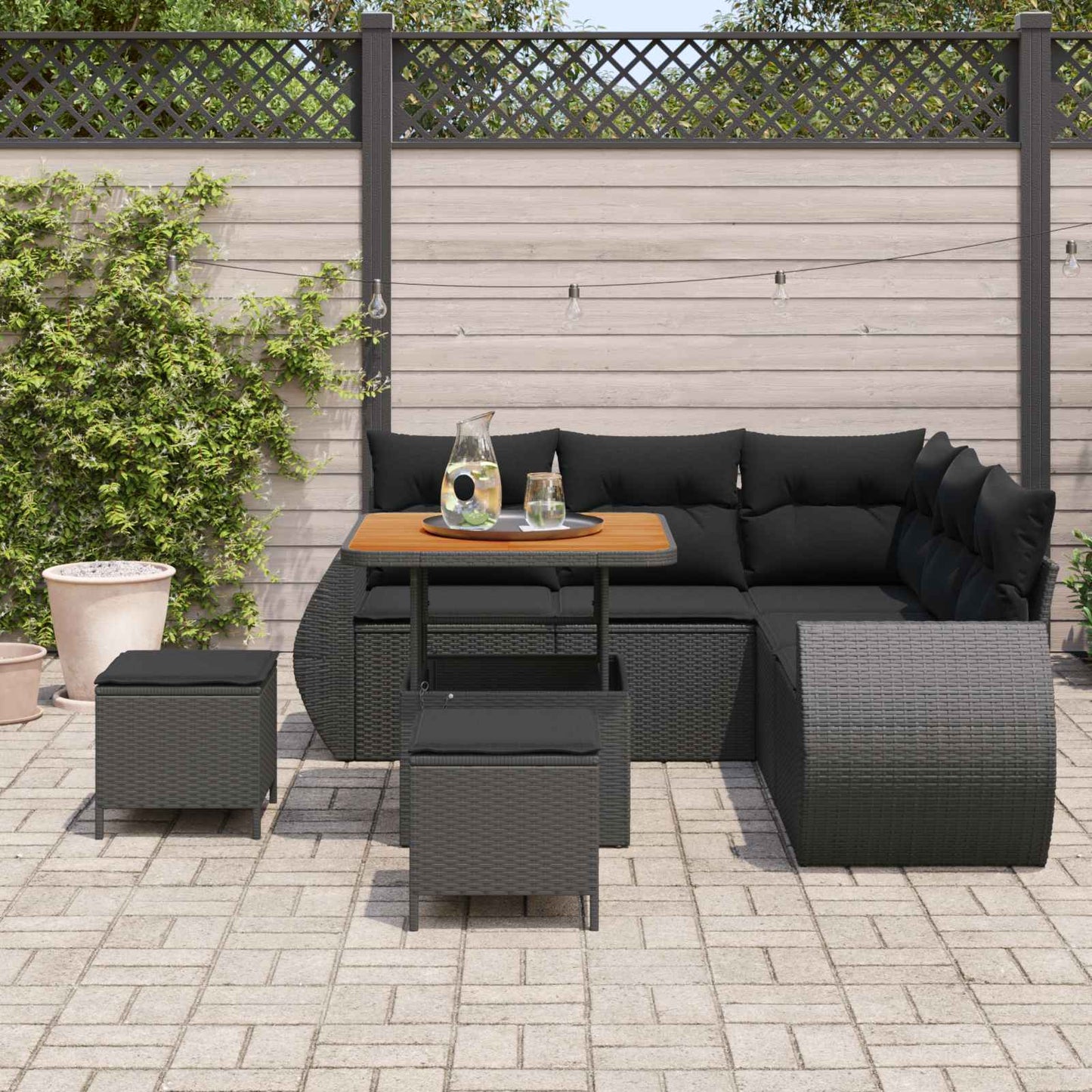 vidaXL Σετ Καναπέ Κήπου με μαξιλάρι 8 pcs Μαύρο συνθετικό ρατάν