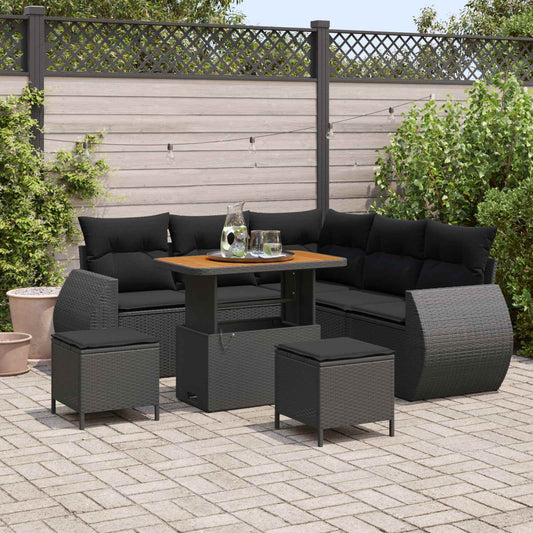 vidaXL Σετ Καναπέ Κήπου με μαξιλάρι 8 pcs Μαύρο συνθετικό ρατάν