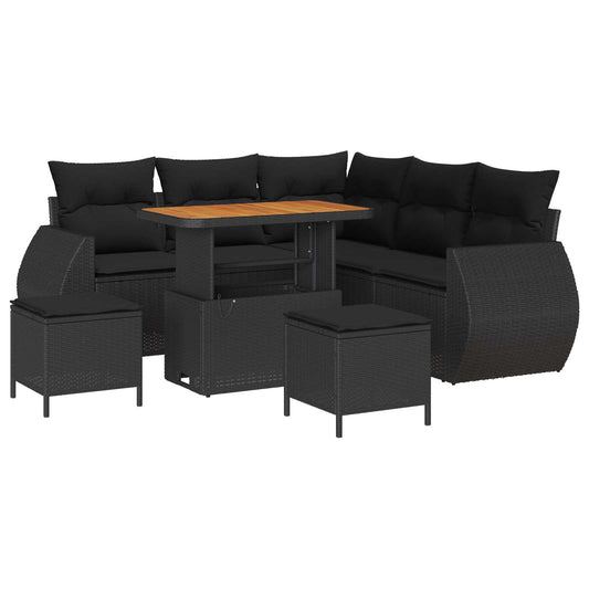 vidaXL Σετ Καναπέ Κήπου με μαξιλάρι 8 pcs Μαύρο συνθετικό ρατάν