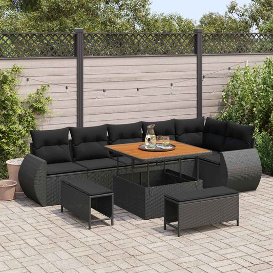 vidaXL Σετ Καναπέ Κήπου με μαξιλάρι με μαξιλάρι 9 pcs Μαύρο Πολυ Ρατάν