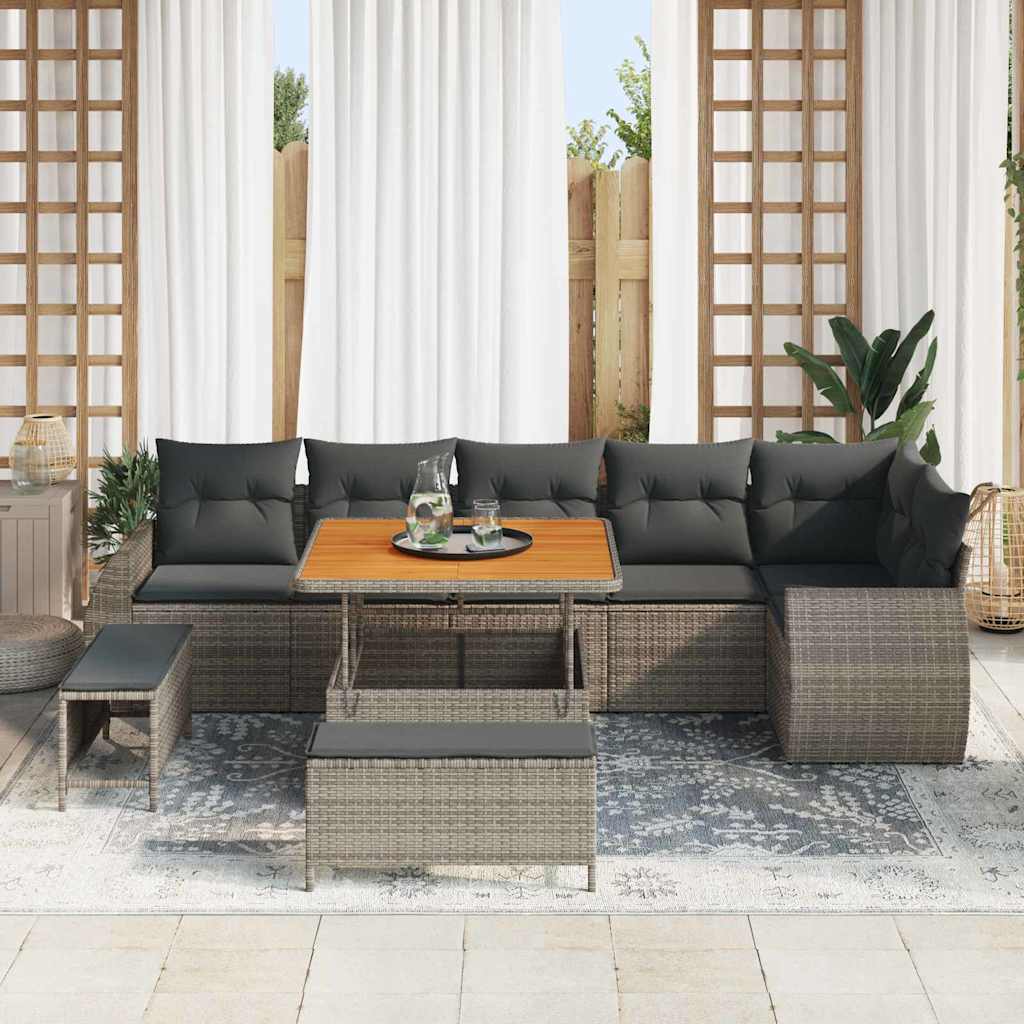 vidaXL Σετ Καναπέ Κήπου με μαξιλάρι με μαξιλάρι 9 pcs Γκρι Πολυ Ρατάν
