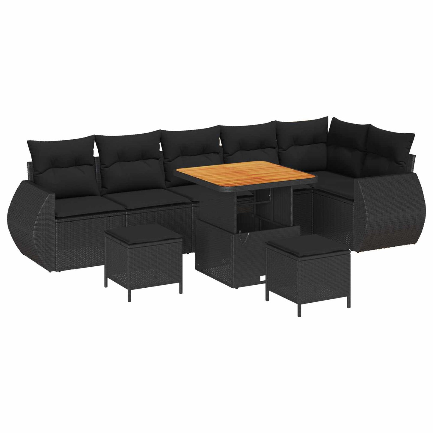 vidaXL Σετ Καναπέ Κήπου με μαξιλάρι με μαξιλάρι 9 pcs Μαύρο Πολυ Ρατάν