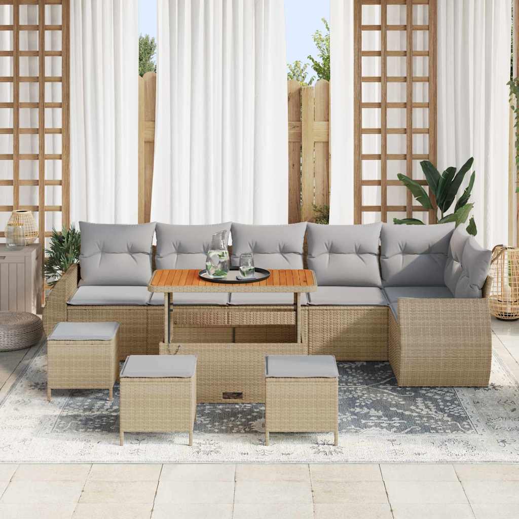 vidaXL Σετ Καναπέ Κήπου 10 pcs Μπέζ και Ανοιχτό Γκρι Πολυ Ρατάν