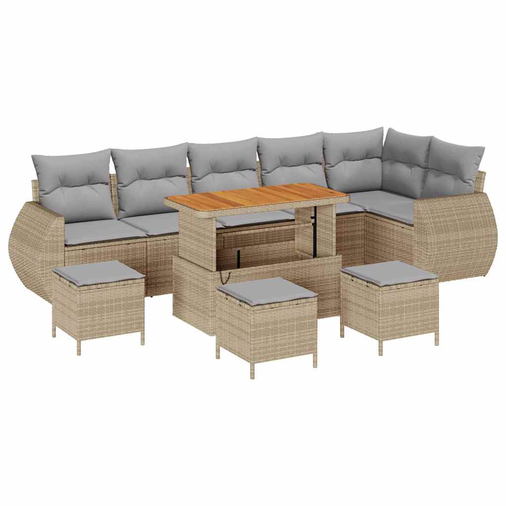 vidaXL Σετ Καναπέ Κήπου 10 pcs Μπέζ και Ανοιχτό Γκρι Πολυ Ρατάν