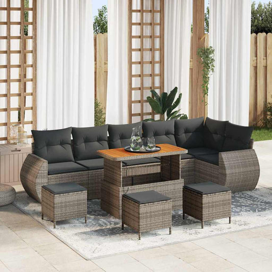 vidaXL Σετ Καναπέ Κήπου με μαξιλάρι με μαξιλάρι 10 pcs Γκρι Πολυ Ρατάν