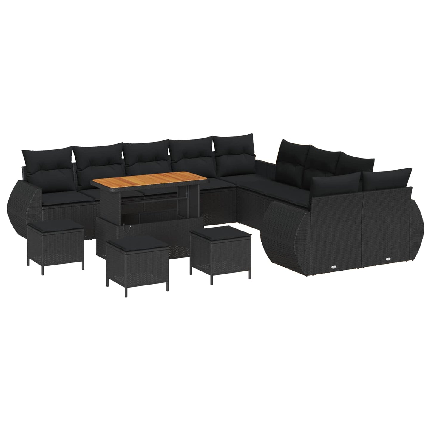 vidaXL Σετ Καναπέ Κήπου με μαξιλάρι 14 pcs Μαύρο 110 x 55 x 71 εκ