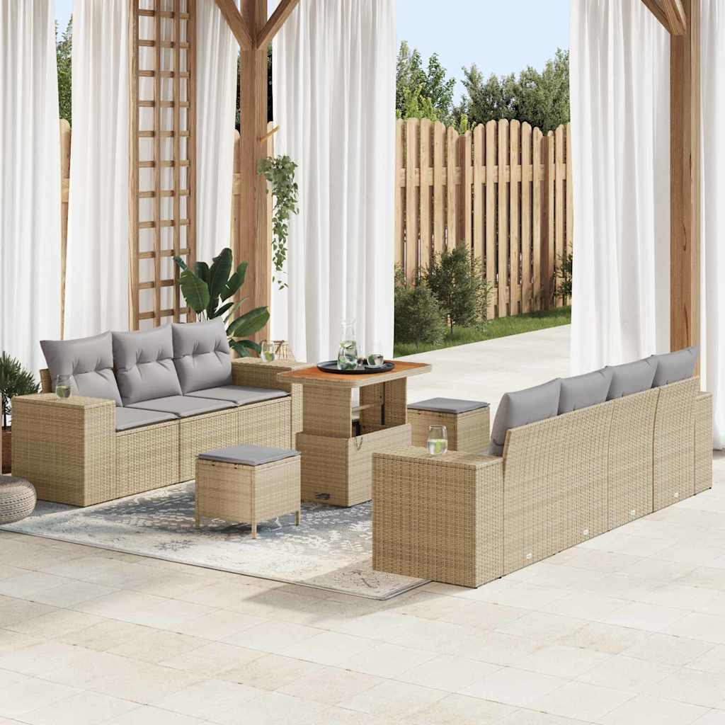 vidaXL Σετ Καναπέ Κήπου 10 pcs Μπέζ και Ανοιχτό Γκρι Πολυ Ρατάν
