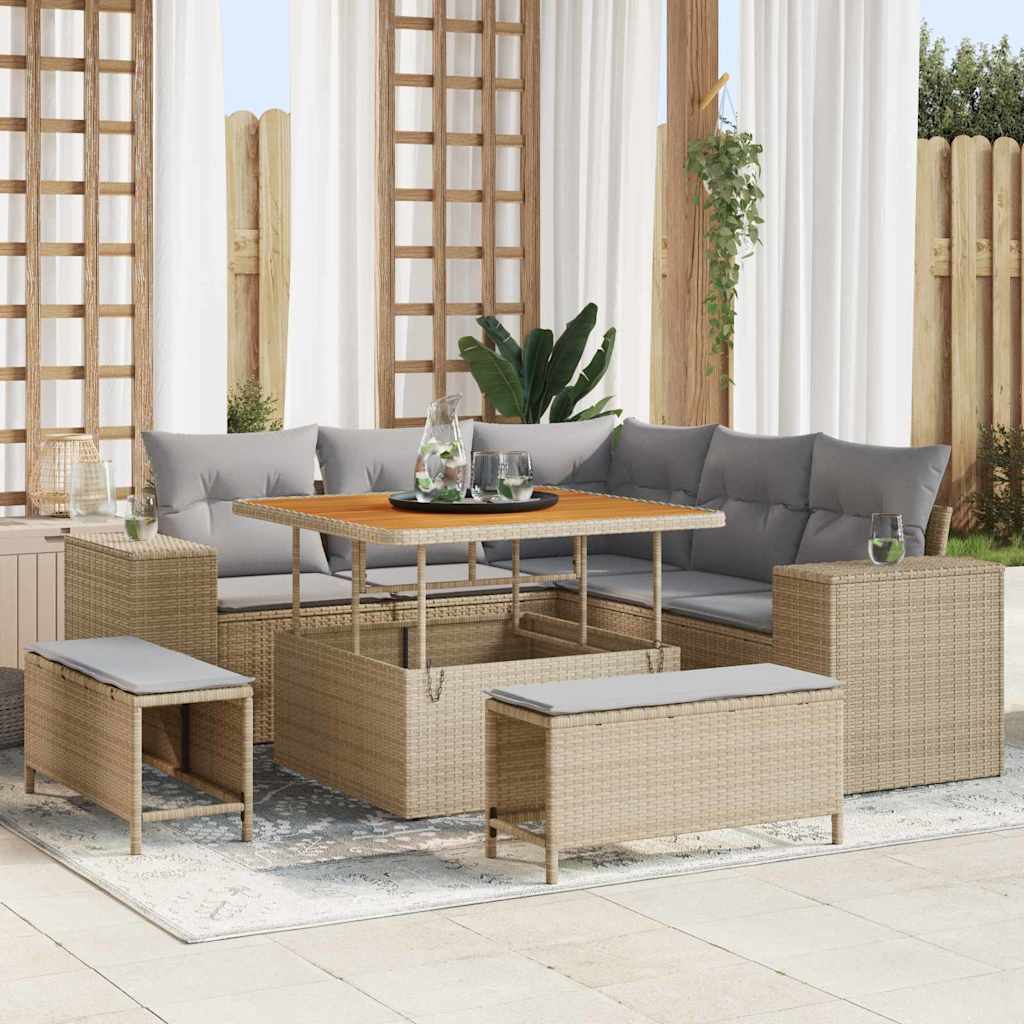 vidaXL Σετ Καναπέ Κήπου με μαξιλάρι 8 pcs Μπέζ και Ανοιχτό Γκρι