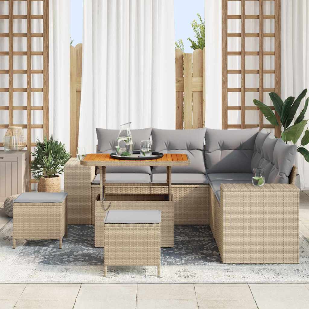 vidaXL Σετ Καναπέ Κήπου με μαξιλάρι 8 pcs Μπέζ και Ανοιχτό Γκρι
