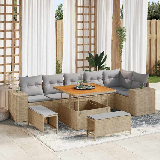 vidaXL Σετ Καναπέ Κήπου 9 pcs Μπέζ και Ανοιχτό Γκρι συνθετικό ρατάν
