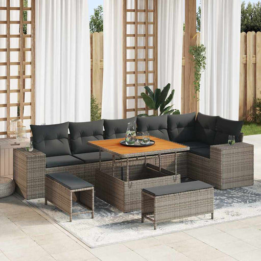 vidaXL Σετ Καναπέ Κήπου με μαξιλάρι 9 pcs Γκρι συνθετικό ρατάν