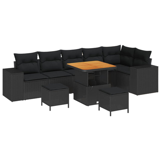 vidaXL Σετ Καναπέ Κήπου με μαξιλάρι 9 pcs Μαύρο συνθετικό ρατάν