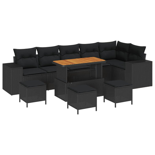 vidaXL Σετ Καναπέ Κήπου με μαξιλάρι 10 pcs Μαύρο συνθετικό ρατάν