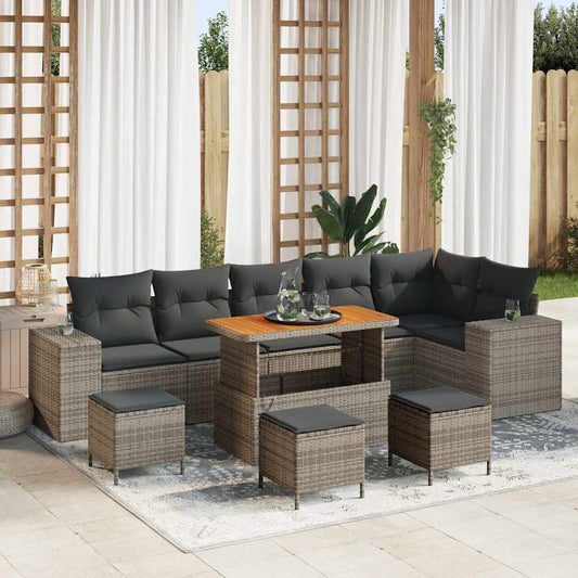 vidaXL Σετ Καναπέ Κήπου με μαξιλάρι 10 pcs Γκρι συνθετικό ρατάν
