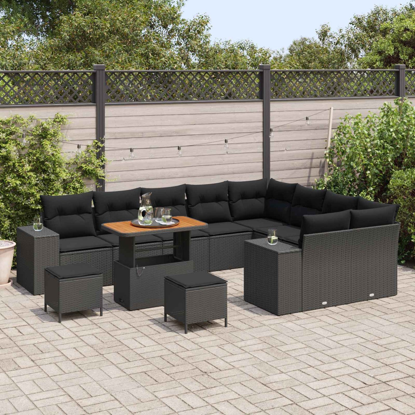 vidaXL Σετ Καναπέ Κήπου με μαξιλάρι 12 pcs Μαύρο 90 x 55 x 71 cm