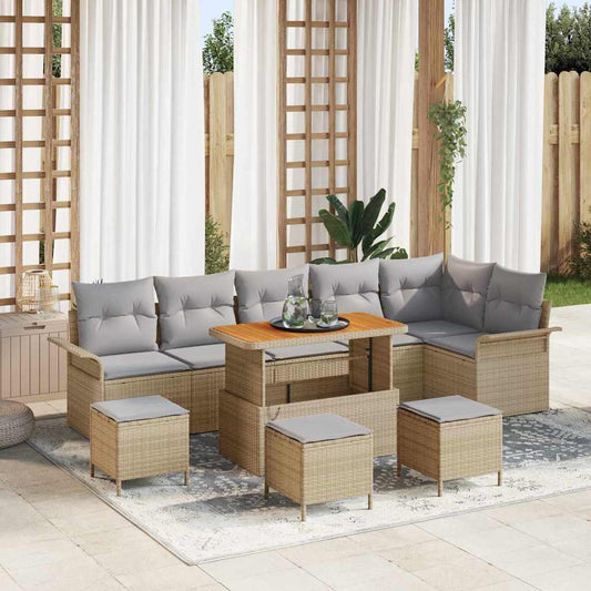 vidaXL Σετ Καναπέ Κήπου με μαξιλάρι 10 pcs Μπέζ και Ανοιχτό Γκρι