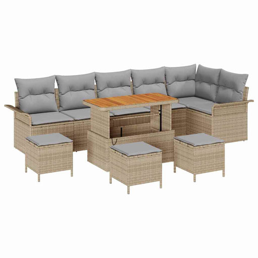 vidaXL Σετ Καναπέ Κήπου με μαξιλάρι 10 pcs Μπέζ και Ανοιχτό Γκρι