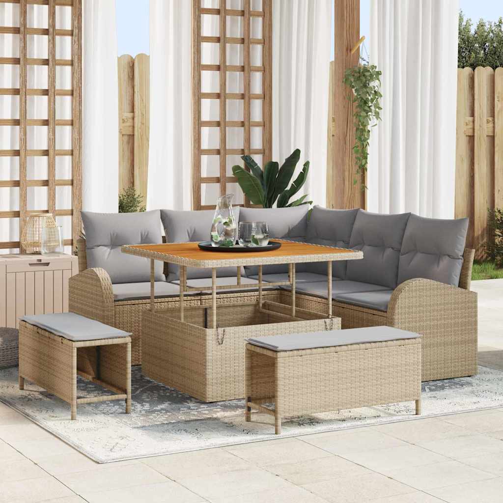 vidaXL Σετ Καναπέ Κήπου με μαξιλάρι 8 pcs Μπέζ και Ανοιχτό Γκρι