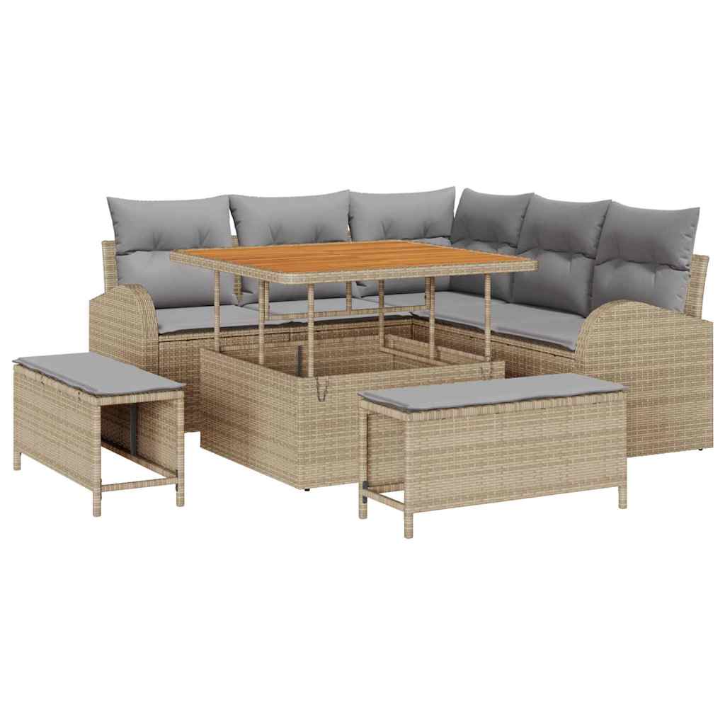 vidaXL Σετ Καναπέ Κήπου με μαξιλάρι 8 pcs Μπέζ και Ανοιχτό Γκρι