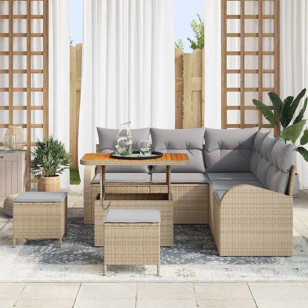 vidaXL Σετ Καναπέ Κήπου με μαξιλάρι 8 pcs Μπέζ και Ανοιχτό Γκρι