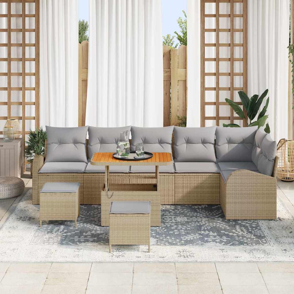 vidaXL Σετ Καναπέ Κήπου με μαξιλάρι 9 pcs Μπέζ και Ανοιχτό Γκρι
