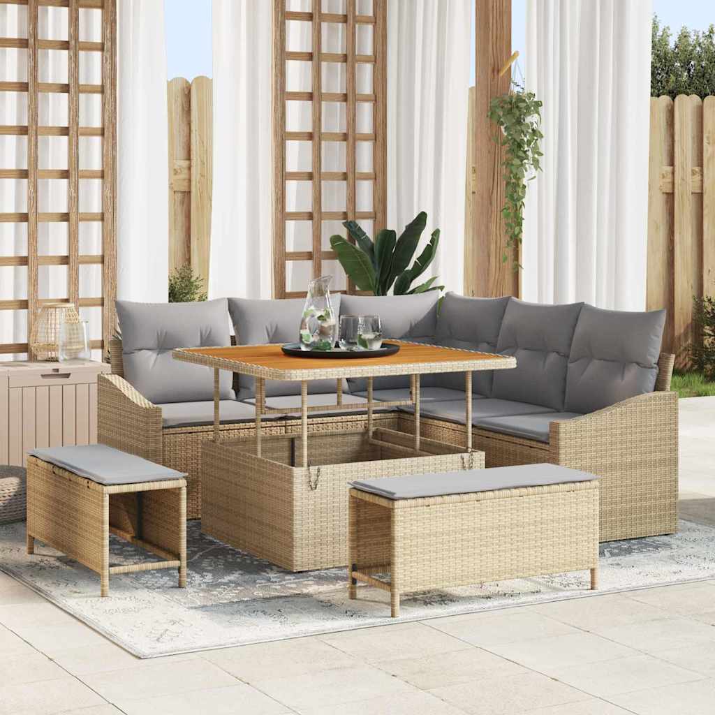vidaXL Σετ Καναπέ Κήπου με μαξιλάρι 8 pcs Μπεζ Πολυ ράταν