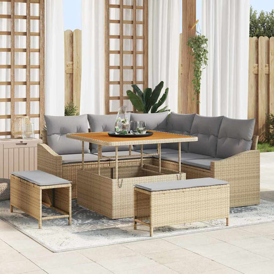 vidaXL Σετ Καναπέ Κήπου με μαξιλάρι 8 pcs Μπεζ Πολυ ράταν