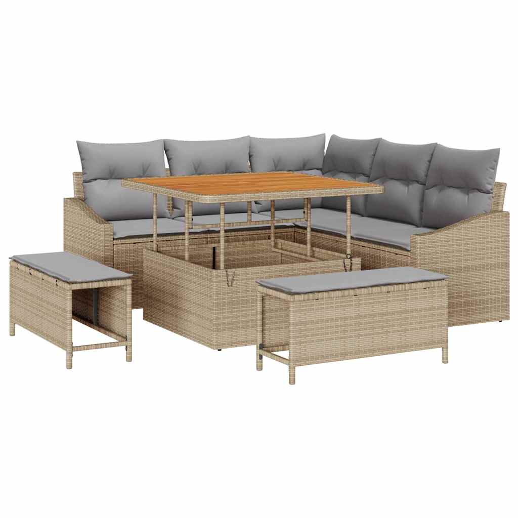vidaXL Σετ Καναπέ Κήπου με μαξιλάρι 8 pcs Μπεζ Πολυ ράταν
