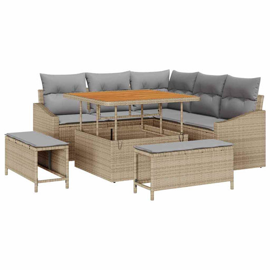 vidaXL Σετ Καναπέ Κήπου με μαξιλάρι 8 pcs Μπεζ Πολυ ράταν