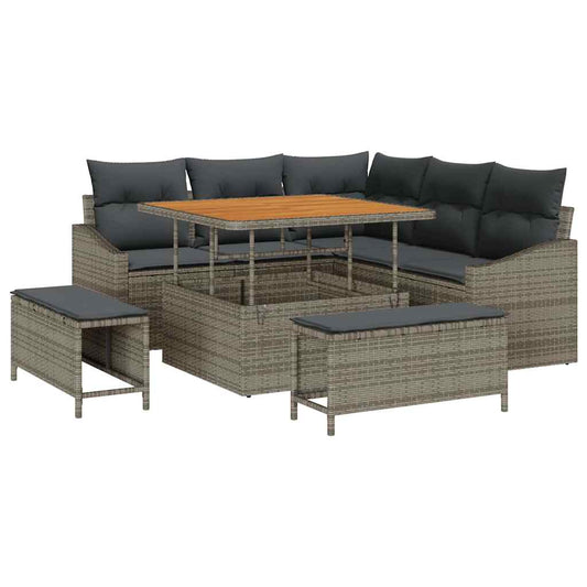 vidaXL Σετ Καναπέ Κήπου με μαξιλάρι 8 pcs Γκρι Πολυ ράταν