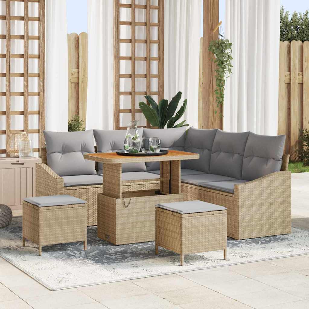 vidaXL Σετ Καναπέ Κήπου με μαξιλάρι 8 pcs Μπεζ Πολυ ράταν