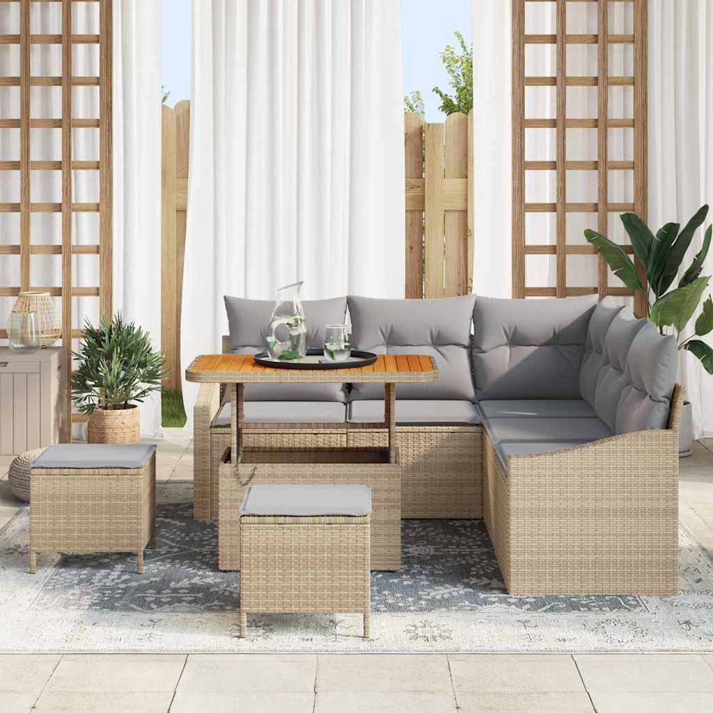 vidaXL Σετ Καναπέ Κήπου με μαξιλάρι 8 pcs Μπεζ Πολυ ράταν